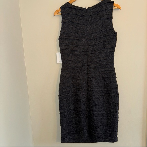 NWT Calvin Klein Womens Sleeveless Charcoal Gray Ruffle Layer Sheath Dress 10 - Picture 9 of 13